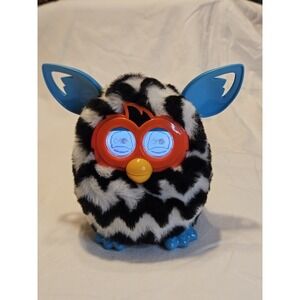 Furby Boom 2012 Black & White Zebra Zig Zag Stripes Hasbro Interactive Toy WORKS